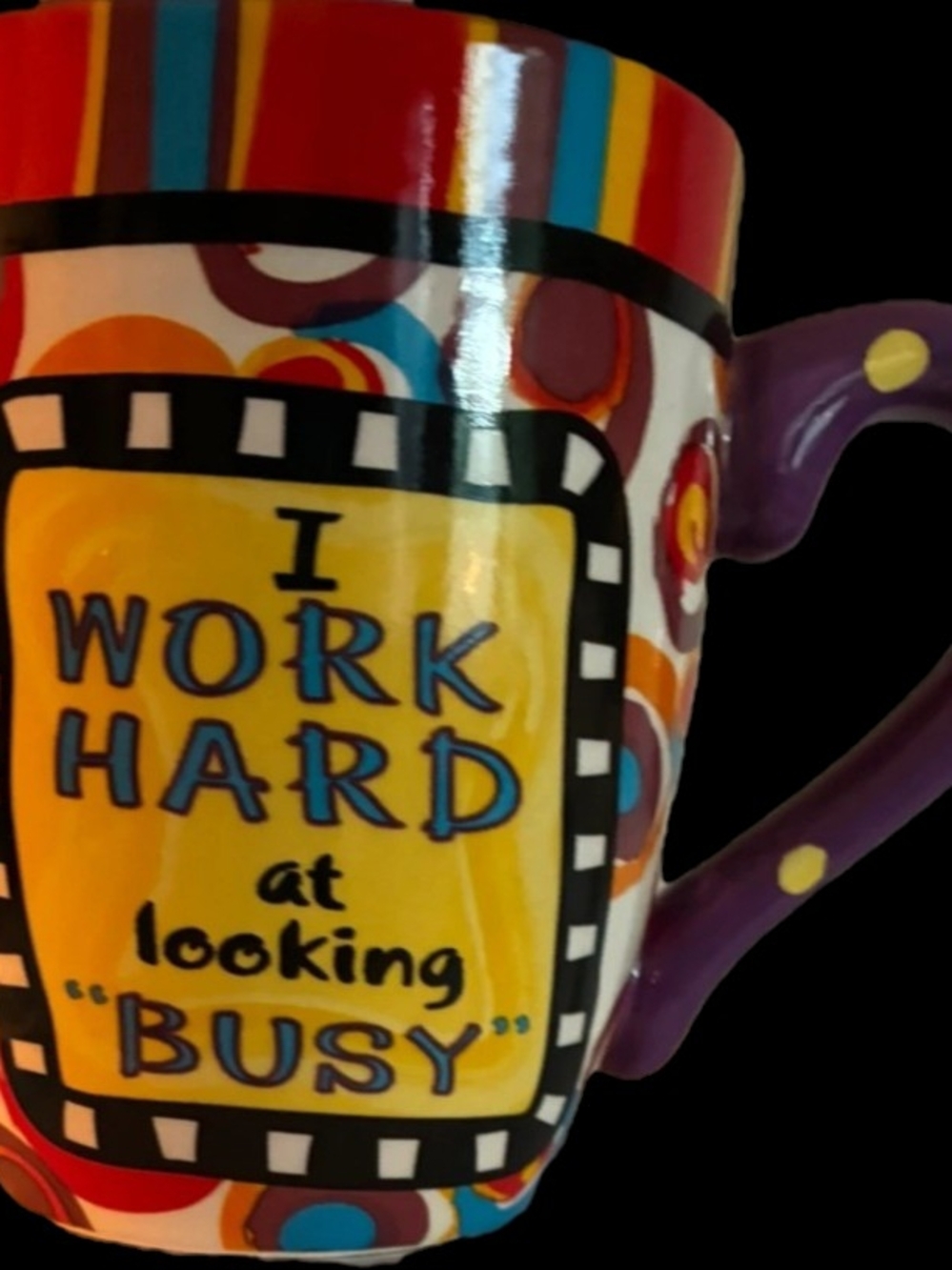 Colorful 'I Work Hard at Looking Busy' Ceramic Mug — Multi-Color